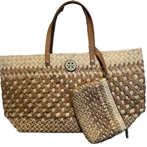 Tory Burch Tan Woven Tote with Pouch